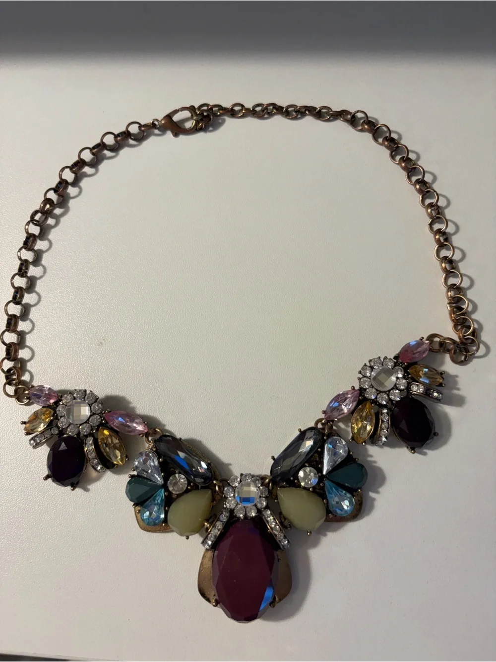 Multicolor Statement Crystal Bib Necklace in purple, pink, blue